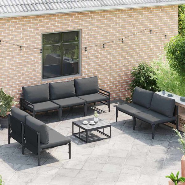 vidaXL Gartensofa-set mit Kissen 7 pcs Schwarz Stahl
