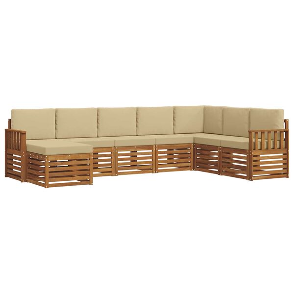 vidaXL Ecksofa Set mit Kissen 8 pcs Natur und Beige Massivholz Akazie