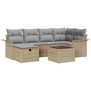 vidaXL Gartensofa-set mit Kissen mit Speicher 7 pcs Poly Rattan