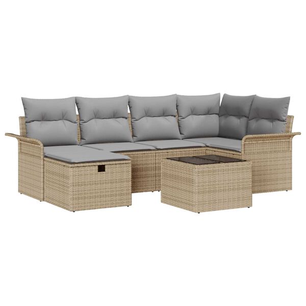 vidaXL Gartensofa-set mit Kissen mit Speicher 7 pcs Poly Rattan