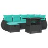 vidaXL 7-teiliges Gartensofa-Set mit Kissen, schwarzes Polyrattan