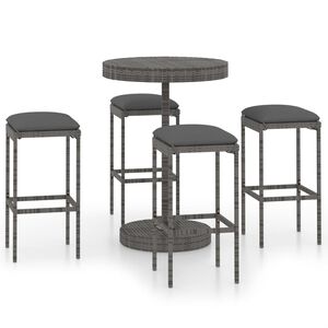 vidaXL 5-tlg. Gartenbar-Set mit Kissen Poly Rattan Grau