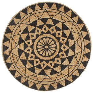 vidaXL Teppich Handgefertigt Jute Schwarzer Druck 120 cm
