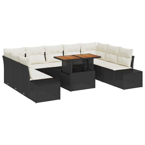 vidaXL Garten-Sofa-Set mit Speicher 10 pcs Schwarz Poly Rattan