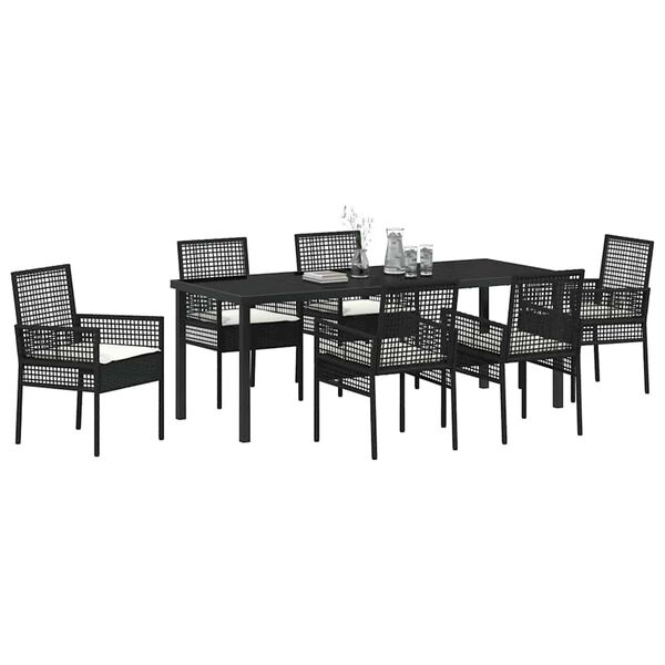 vidaXL Garten Essgruppe mit Kissen 7 pcs Schwarz Poly-Rattan