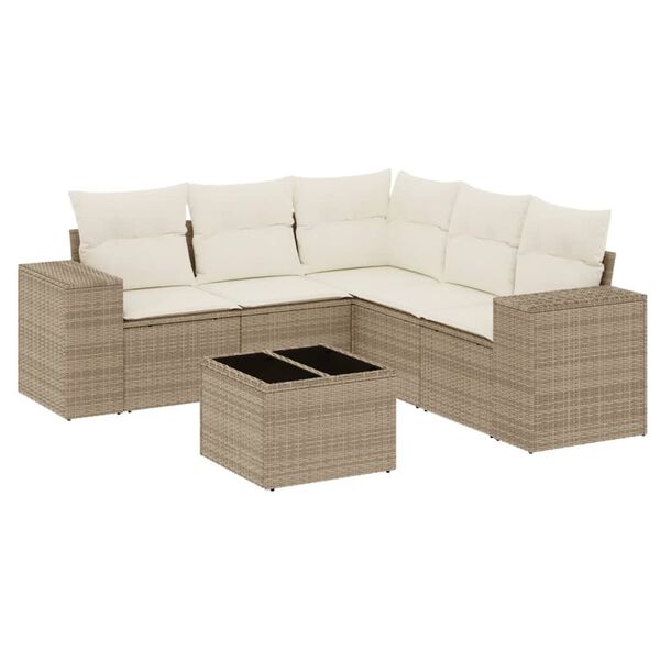 vidaXL 6-tlg. Garten-Sofagarnitur mit Kissen Beige Poly Rattan