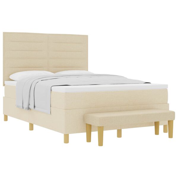 vidaXL Boxspringbett mit Matratze Creme 160 x 200 cm Stoff