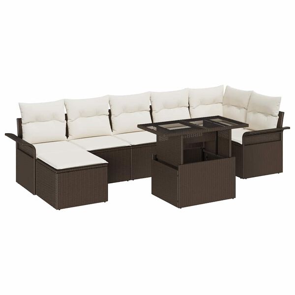 vidaXL Sofa Set mit Kissen 8 pcs Braun Poly-Rattan
