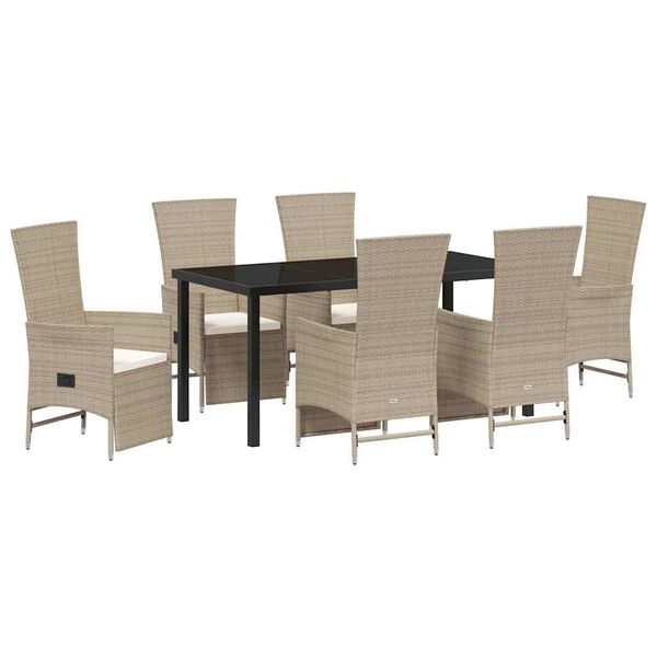 vidaXL Garten Essgruppe mit Kissen 7 pcs Beige Poly-Rattan