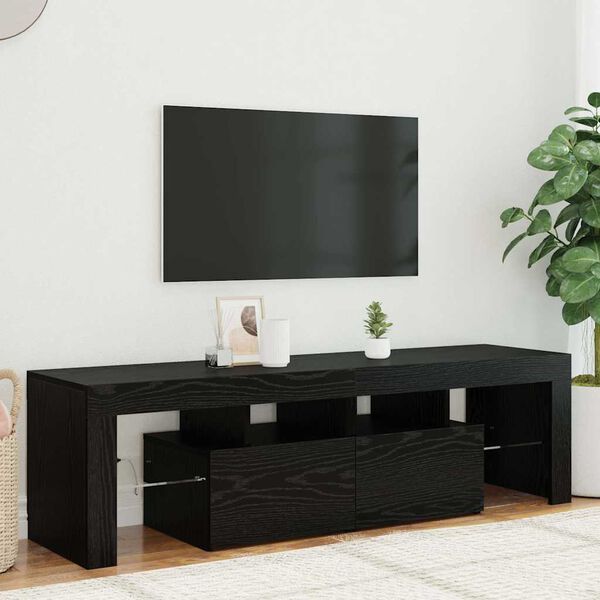 vidaXL TV-Schrank mit LED-Leuchten Schwarz Eichen-Optik 140x36,5x40 cm