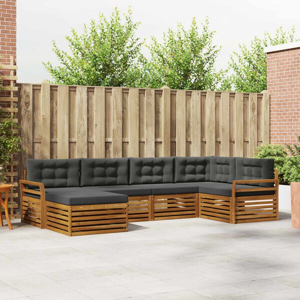 vidaXL Outdoor-Sofagarnitur mit Kissen 6 pcs Natur und Anthrazit