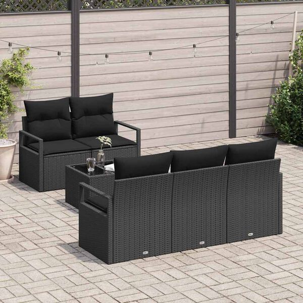 vidaXL Sofa Set mit Kissen 6 pcs Schwarz Poly Rattan