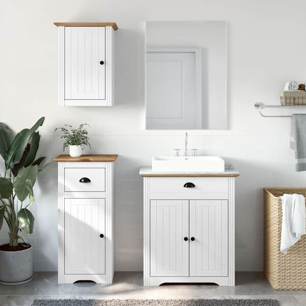 vidaXL 3-tlg. Badm&ouml;bel-Set BODO Wei&szlig; und Braun Massivholz Kiefer