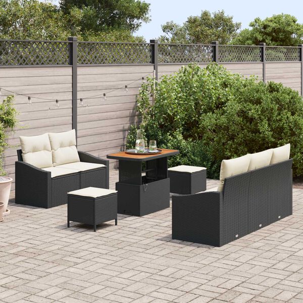 vidaXL Garten-Sofa-Set mit Kissen mit Speicher 8 pcs Schwarz und Creme