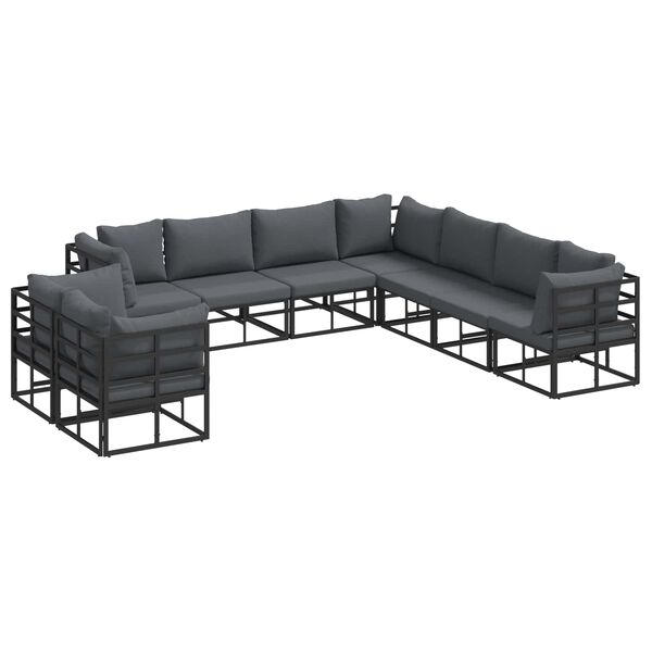 vidaXL Gartensofa-set mit Kissen 9 pcs Schwarz Aluminium