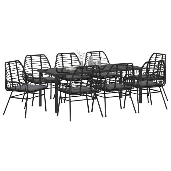 vidaXL Garten Essgruppe 9 pcs Schwarz Poly-Rattan