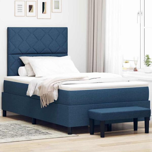 vidaXL Boxspringbett mit Matratze mit Kopfteil Blau 120 x 200 cm Stoff