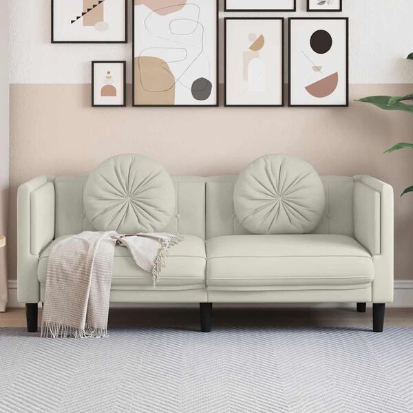 vidaXL Sofa mit Kissen 2-Sitzer Creme Samt