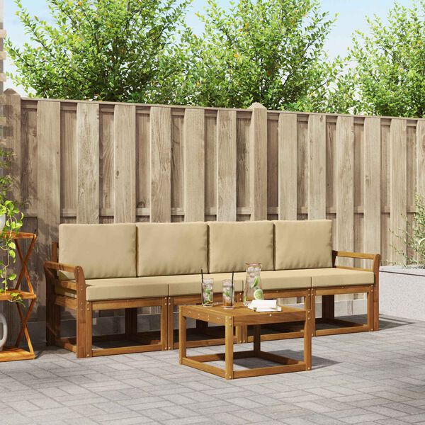vidaXL Outdoor-Sofagarnitur 5 pcs Natur und Beige Massivholz Akazie