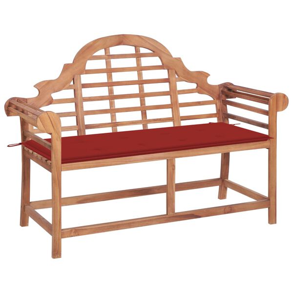 vidaXL Gartenbank mit Roter Auflage 120 cm Massivholz Teak