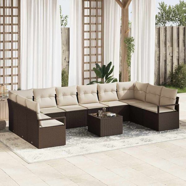 vidaXL Sofa Set mit Kissen 11 pcs Braun Poly Rattan
