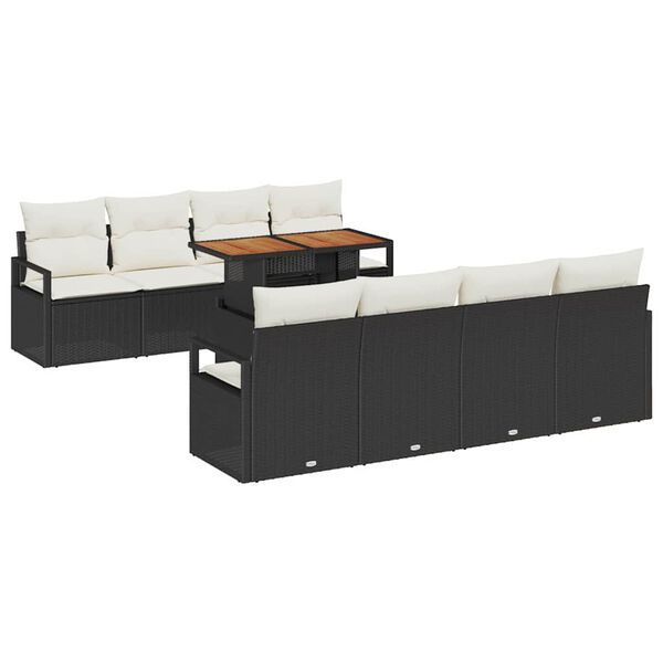 vidaXL Garten-Sofa-Set mit Kissen mit Kissen 9 pcs Schwarz und Creme