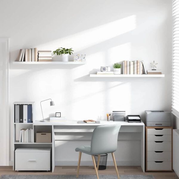 vidaXL Schweberegale 2 Stk. Hochglanz-Wei&szlig; 120x23,5x3,8 cm MDF