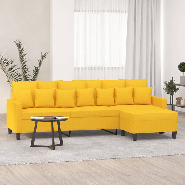 vidaXL 3-Sitzer-Sofa mit Hocker Hellgelb 210 cm Stoff