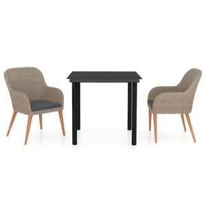 vidaXL 3-tlg. Garten-Essgruppe mit Kissen Braun