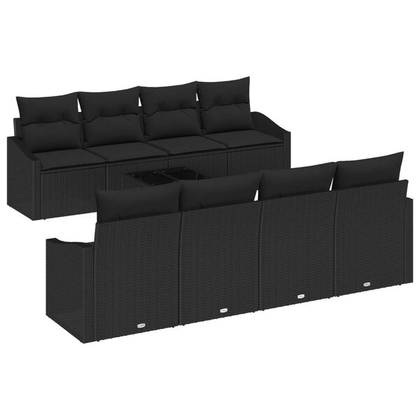 vidaXL Sofa Set mit Kissen mit Kissen 9 pcs Schwarz Poly Rattan
