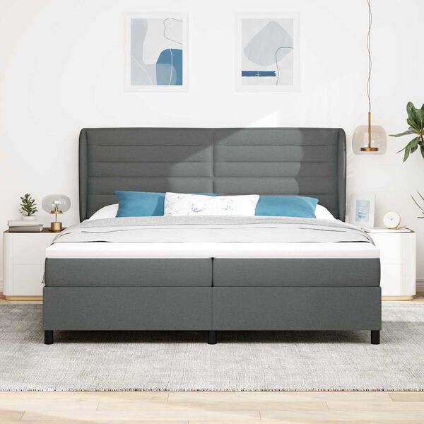 vidaXL Boxspringbett mit Matratze Dunkelgrau 200 x 200 cm Stoff