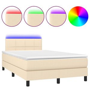 vidaXL Boxspringbett mit Matratze & LED Creme 120x200 cm Stoff
