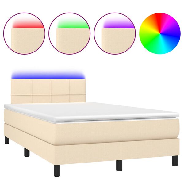 vidaXL Boxspringbett mit Matratze & LED Creme 120x200 cm Stoff