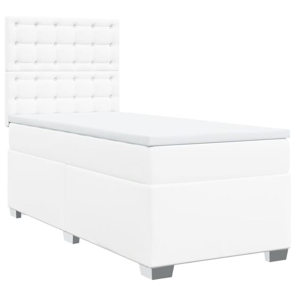 vidaXL Boxspringbett mit Matratze Wei&szlig; 90x190 cm Kunstleder