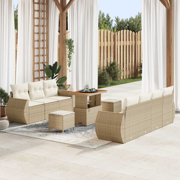 vidaXL Gartensofa-set mit Kissen 10 pcs Beige und Creme Poly-Rattan