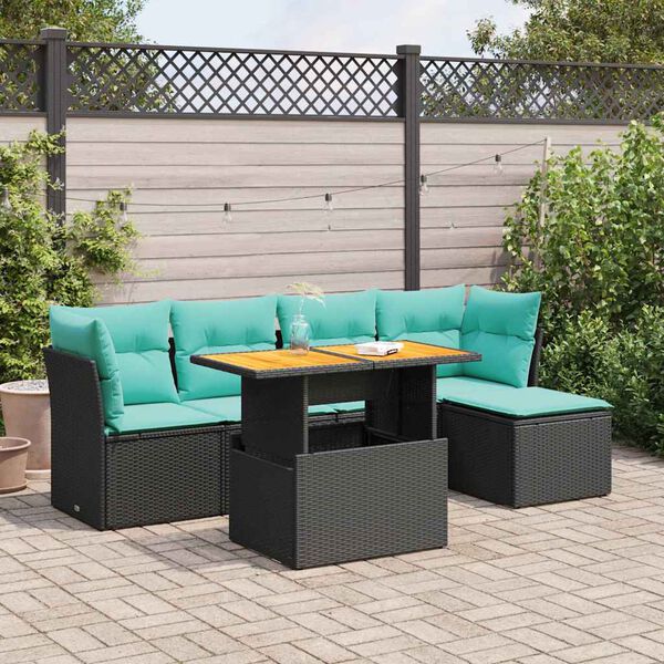 vidaXL 6-tlg. Garten-Sofagarnitur mit Kissen Schwarz Poly Rattan