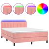 vidaXL Boxspringbett mit Matratze & LED Rosa 140x200 cm Samt
