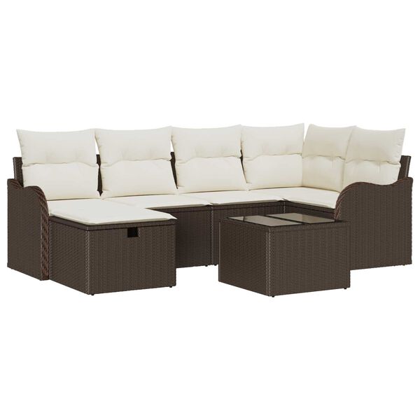 vidaXL Garten-Sofa-Set mit Kissen 7 pcs Braun und Creme Poly Rattan