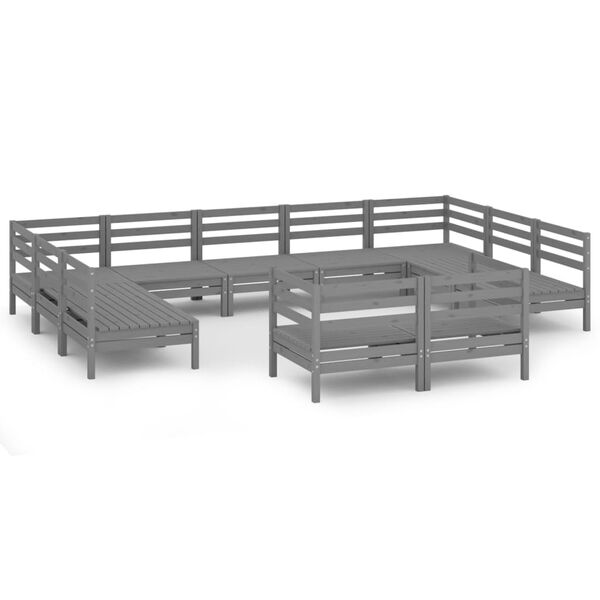 vidaXL 11-tlg. Garten-Lounge-Set Grau Massivholz Kiefer