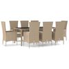 vidaXL 9-tlg. Garten-Essgruppe mit Kissen Beige Poly Rattan