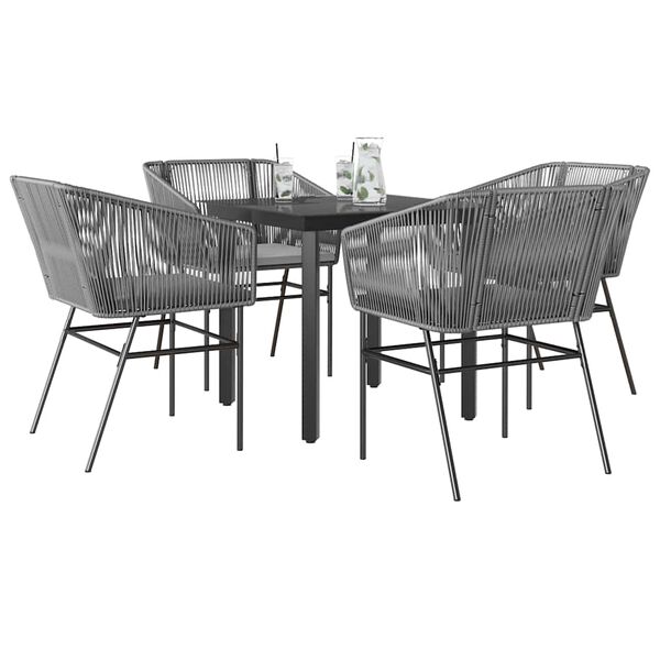 vidaXL 5-tlg. Garten-Essgruppe mit Kissen Grau Poly Rattan Glas