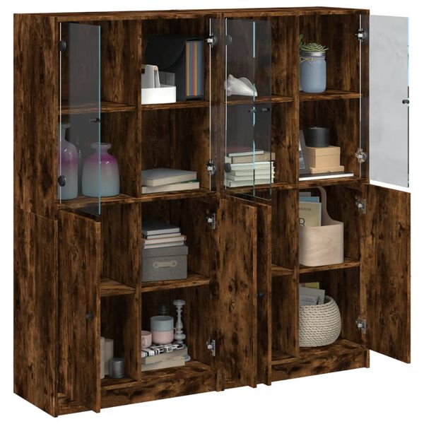 vidaXL B&uuml;cherschrank mit T&uuml;ren R&auml;uchereiche 136x37x142cm Holzwerkstoff