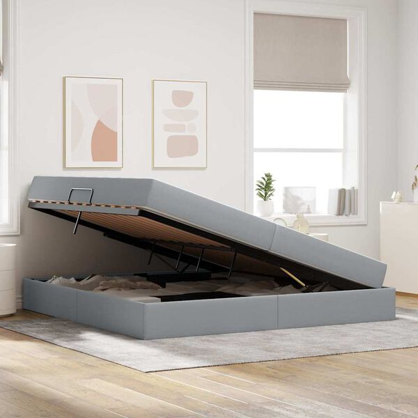 vidaXL Aufbewahrungsbett mit Matratze Hellgrau 200 x 200 cm Polyester