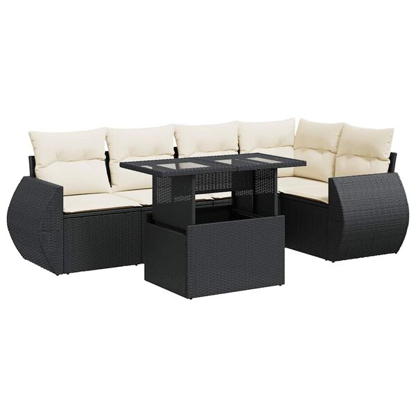 vidaXL 6-tlg. Garten-Sofagarnitur mit Kissen Schwarz Poly Rattan