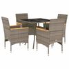 vidaXL 5-tlg. Garten-Essgruppe mit Kissen Grau Poly Rattan und Glas