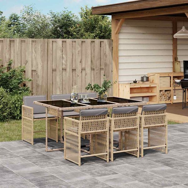 vidaXL 7-tlg. Garten-Essgruppe mit Kissen Beigemischung Poly Rattan