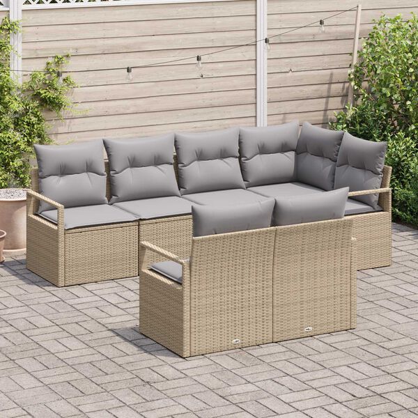vidaXL Gartensofa-set mit Kissen 7 pcs Beige und Hellgrau Poly-Rattan