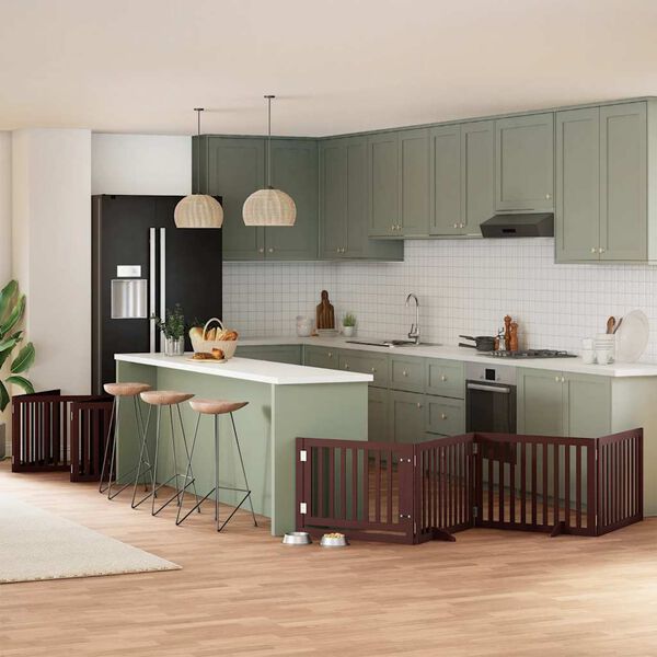 vidaXL 12-tlg. Hundetor mit T&uuml;r Faltbar Braun 960 cm Pappelholz