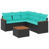 vidaXL 6-teiliges Gartensofa-Set mit Kissen, schwarzes Polyrattan
