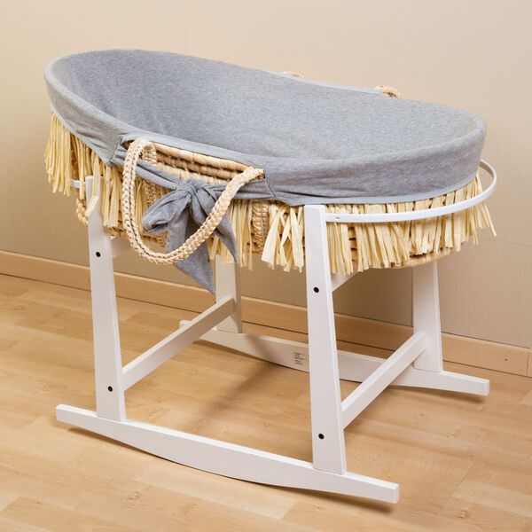 CHILDHOME Moseskorb Raffiabast mit Matratze und Bezug Grau